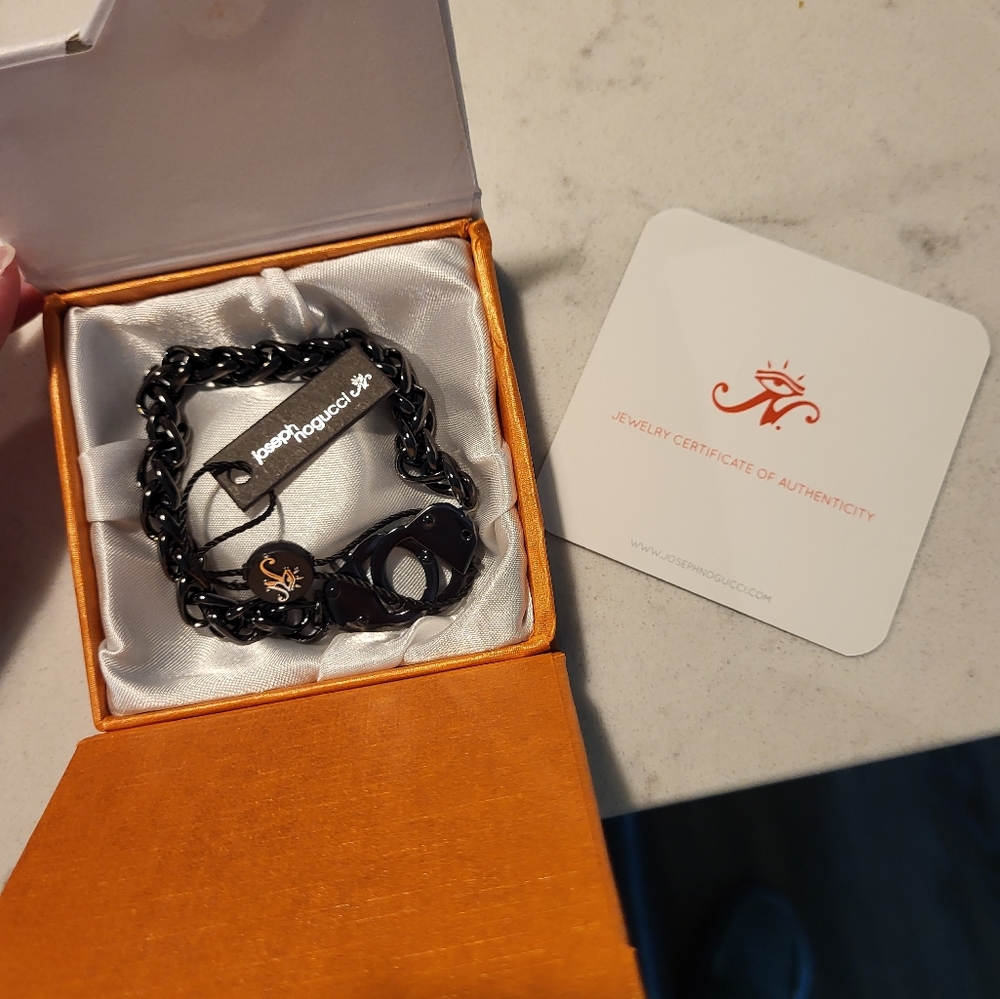 Joseph Nogucci Stainless Rope style Handcuff Bracelet, Black.